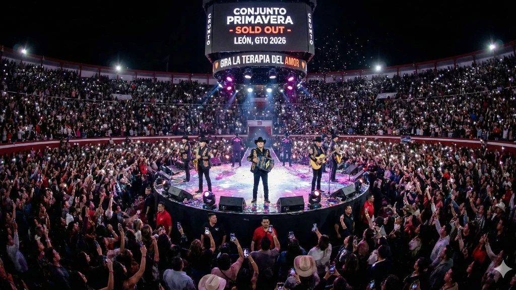Conjunto Primavera Agota Entradas en León con 'La Terapia del Amor' ante Más de 7 Mil Espectadores en el Palenque de la Feria